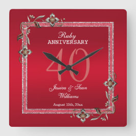 Ruby Red GemsとグリッターRuby 40TH 結婚's スクエア壁時計