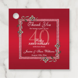 Ruby Red GemsとグリッターRuby 40TH 結婚's フェイバータグ