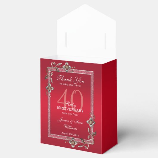 Ruby Red GemsとグリッターRuby 40TH 結婚's フェイバーボックス (オープン)