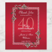 Ruby Red GemsとグリッターRuby 40TH 結婚's ワインラベル (シングルラベル)