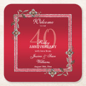 Ruby Red Gems &グリッターRuby 40TH 結婚's スクエアペーパーコースター (正面)