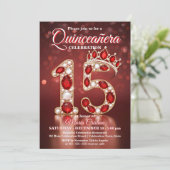 Ruby Red Gold Gemstone Princess Crown Quinceañera 招待状 (スタンド正面)