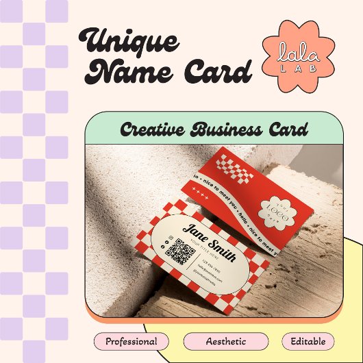 Ruby Red Groovy Editable Business Card for Studio 名刺