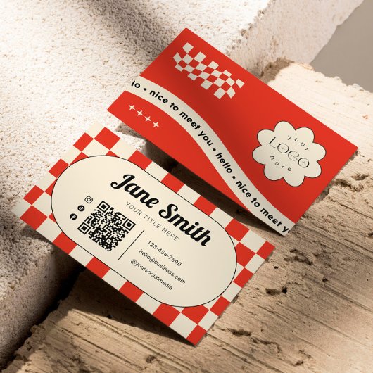 Ruby Red Groovy Editable Business Card for Studio 名刺