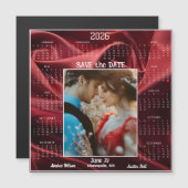 Ruby Red Luxury Satin Save the Date Engaged Couple (正面/裏面)
