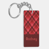 Ruby Red Plaid かわいらし Monogram Rectangle Keychain キーホルダー (正面左)