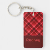 Ruby Red Plaid かわいらし Monogram Rectangle Keychain キーホルダー (正面)