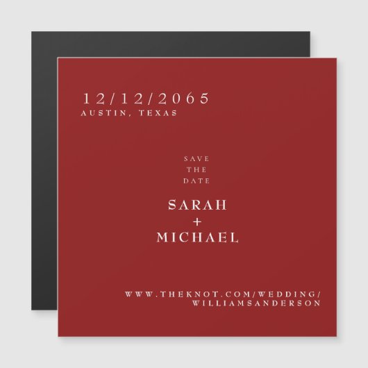 Ruby Red Simple Wedding Magnet Save the Date (正面/裏面)