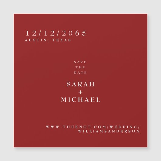Ruby Red Simple Wedding Magnet Save the Date (正面)