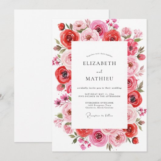 Ruby Red Vivacious Summer Wedding 招待状 (正面/裏面)