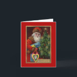 Ruby Santa Noteカード シーズンカード<br><div class="desc">赤い服をエレガント着たサンタがクリスマスの贈り物と伝統的ろうそくの灯りのついた木を届けている。休日の装飾と対応のための美しい画像である。サンタは皆に黄金のレタリングでメリークリスマスを願い、その後に輝くクリスマススターが輝く。</div>