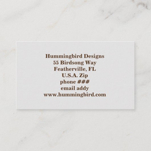 Ruby Throated Hummingbirdビジネスカード 名刺 (裏面)