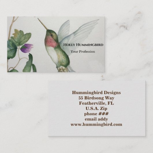 Ruby Throated Hummingbirdビジネスカード 名刺 (正面/裏面)