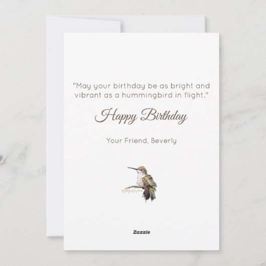 Ruby-Throated Hummingbird Fine Art Birthday Card シーズンカード (裏面)