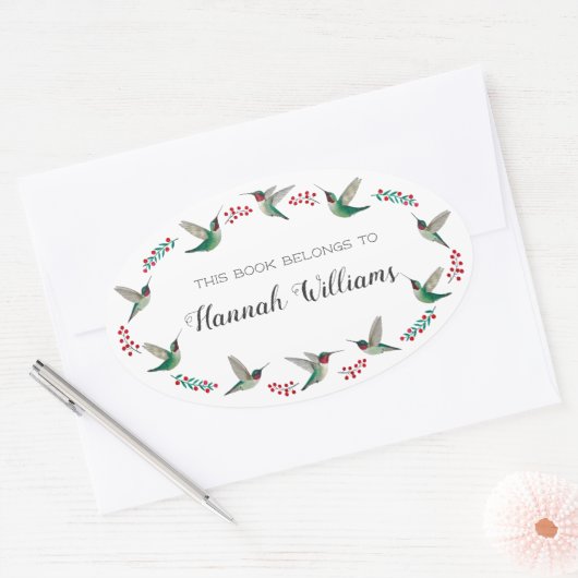 Ruby-throated Hummingbirds Bookplate 楕円形シール (封筒)