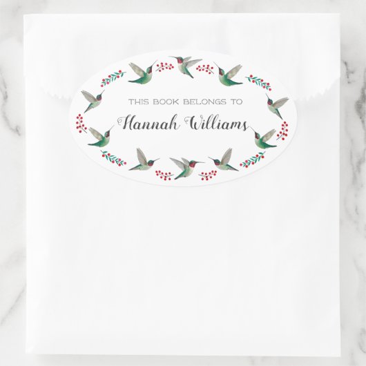 Ruby-throated Hummingbirds Bookplate 楕円形シール (バッグ)