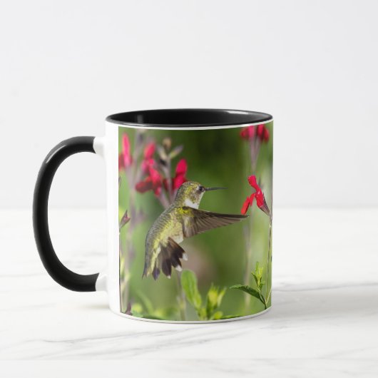 Ruby-Throued Hummingbird "in Radio Red Salvia" マグカップ (左)
