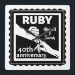 Ruby wedding anniversary holding hands 40th スクエア壁時計<br><div class="desc">If you would like any help customizing this design,  please use the ask this designer button,  just below this text. A romantic design for your ruby wedding anniversary,  when you are celebrating 40 years of marriage. This design has a Vector illustration of a couple holding hands.</div>