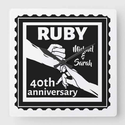 Ruby wedding anniversary holding hands 40th スクエア壁時計 (正面)