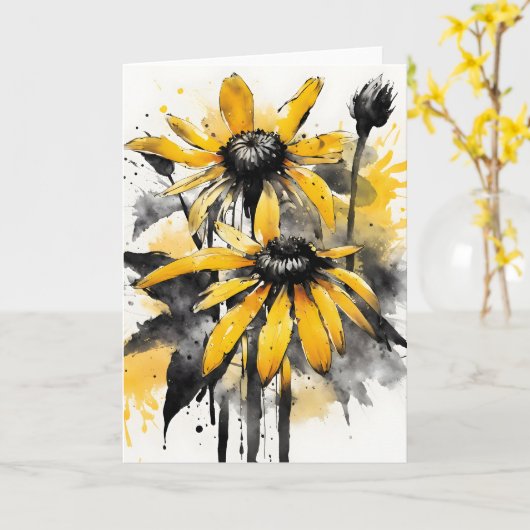 Rudbeckia - Watercolor flowers カード (黄色い花)