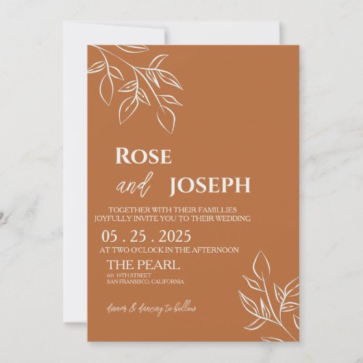 Ruddy Brown Old Money Wedding Invitation 招待状 (正面)