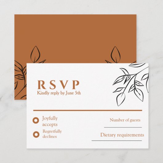 Ruddy Brown Old Money Wedding RSVP Card (正面/裏面)