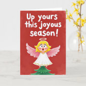Rude Funny Christmas Card Up Yours This Season カード (黄色い花)