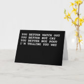 Rude Funny Santa Claus is Coming to Town Christmas カード (黄色い花)