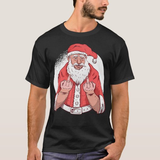 RUDE SANTA says F ck Off Middle Finger Funny Chris Tシャツ (正面)