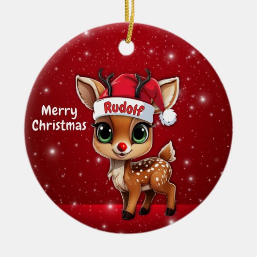 Rudolf Baby Deer, Fawn, Doe, Reindeer🦌 🎄 セラミックオーナメント (正面)