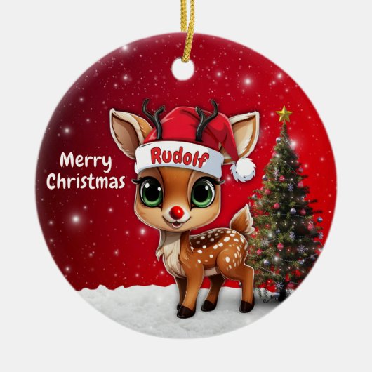 Rudolf Baby Deer, Fawn, Doe, Reindeer🦌 🎄 セラミックオーナメント (正面)