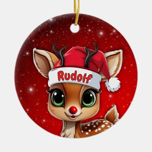 Rudolf Baby Deer, Fawn, Doe, Reindeer🦌 🎄 セラミックオーナメント (正面)