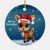 Rudolf Reindeer, red nose deer with antlers 🦌🎄 セラミックオーナメント (正面)