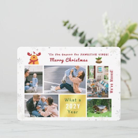 Rudolphおもしろい引っ越しました5枚コラージュモダン シーズンカード (スタンド正面)