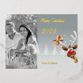 Rudolphクリスマスモノクロ写真 箔シーズンポストカード (正面)