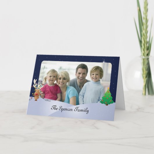 Rudolph付きクリスマスフォトグリーティングカード(5 x 7) シーズンカード (正面)
