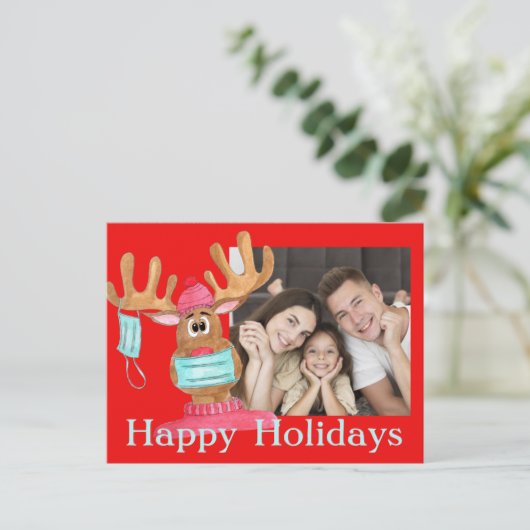 Rudolph顔マスクされたトナカイの写真カード ポストカード (スタンド正面)