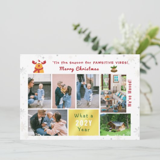 Rudolph おもしろい 7写真コラージュ引っ越しましたモダン シーズンカード (スタンド正面)