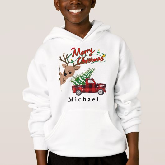 Rudolph Merry Christmas - Personalized Kids Hoodie (正面)
