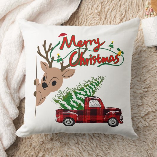 Rudolph Merry Christmas - Throw Pillow クッション (ブランケット)