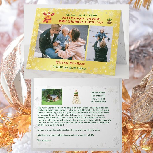 Rudolph Oh Deerおもしろい引っ越しました3枚の写真ゴールデン カード