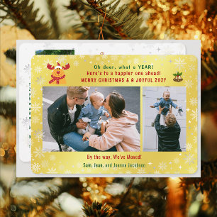 Rudolph Oh Deerおもしろい引っ越しました3枚の写真ゴールデン シーズンカード
