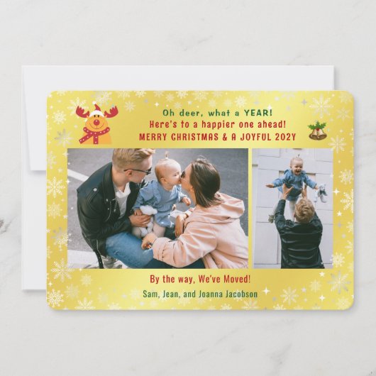 Rudolph Oh Deerおもしろい引っ越しました3枚の写真ゴールデン シーズンカード (正面)
