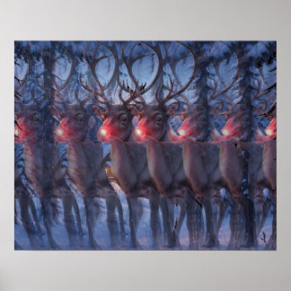 Rudolph Reindeer 3D Stereogram Christmas Scene  ポスター