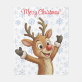 Rudolph with Blue Snowflakes  フリースブランケット (正面)