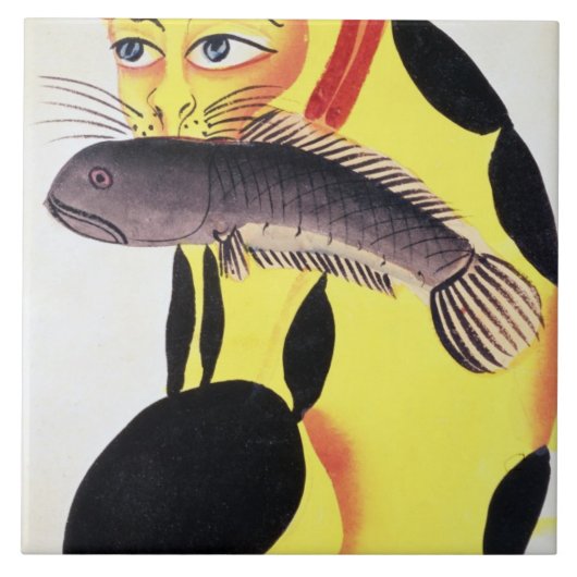 Rudyard Kからの口の魚を持つ猫、 タイル (正面)