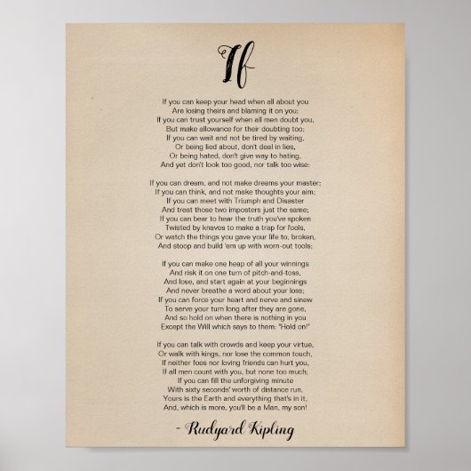 Rudyard Kipling Vintageもし Posterによる詩 ポスター (正面)