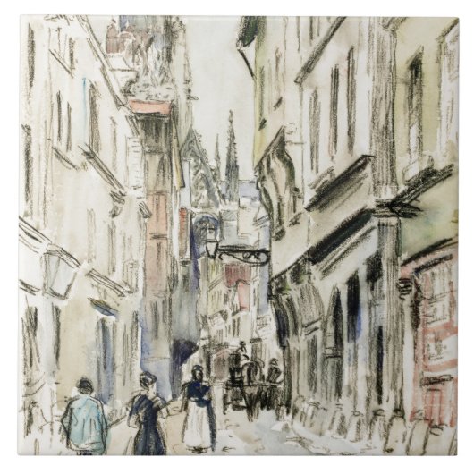Rue Damiette, Rouen （1884年頃） by Camille Pissarro タイル (正面)