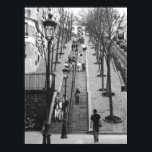 Rue Foyatier, Montmartre, Parisポスター ポスター<br><div class="desc">Rue Foyatier,  Montmartre,  Paris，フランスのモノクロ写真。有名なステップは、すべての行事のメモとグリーティングカードでも利用可能である。</div>