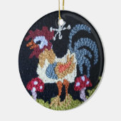 rug hooked design rooster & mushroom ornament セラミックオーナメント (左)